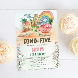 Dino-Fem dinosaur Girl Femte Födelsedagsfesten Inbjudningar