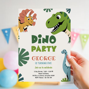 Dino-fest Roligt Sött Dinosaurie 5-års födelsedags Inbjudningar