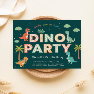 Dino-fest Söta dinosaurier i djungeln 2-års föde Inbjudningar