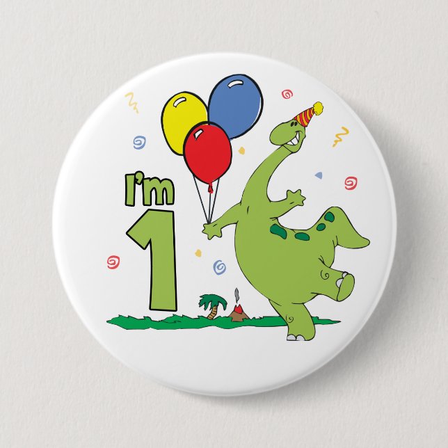 Dino First Birthday Button Knapp (Framsida)