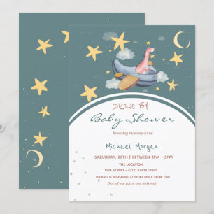Dino Flygplan  Rymdstjärnor Drive By Baby Shower  Inbjudningar