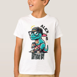 Dino Födelsedags Pojke T-Shirt – Anpassat Namn & Å