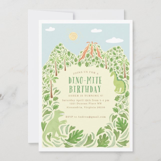 Dino-Födelsedagsfest Inbjudningar (Framsida)