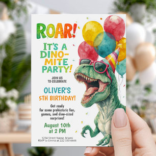 Dino-födelsedagsfest med ballonger inbjudningar