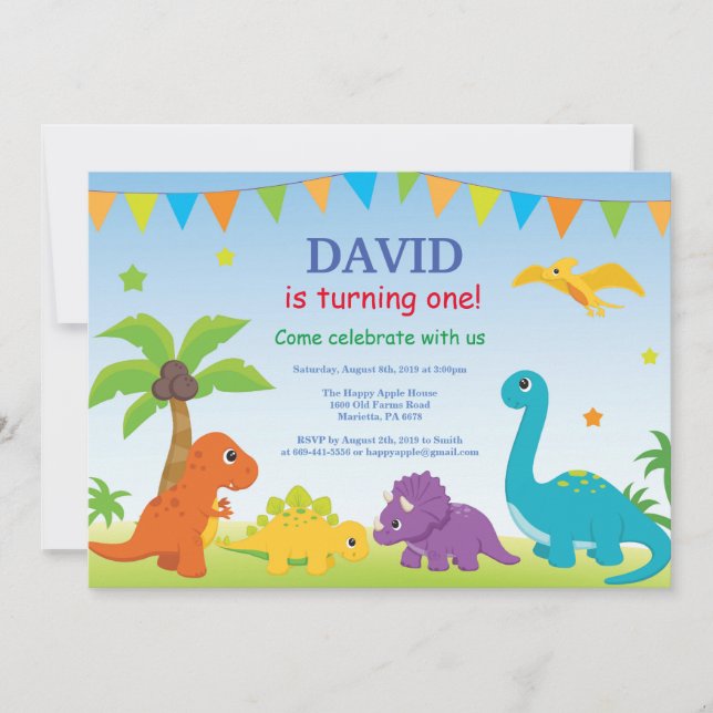 Dino för Dinosaurfödelsedaginbjudan party Inbjudningar (Framsida)