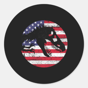 Dino Fossi Usa Flag Patriotisk Dinosaurie T-Rex 4: Runt Klistermärke