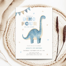 Dino Four 4-års födelsedagsinbjudan Dinosaurie Poj