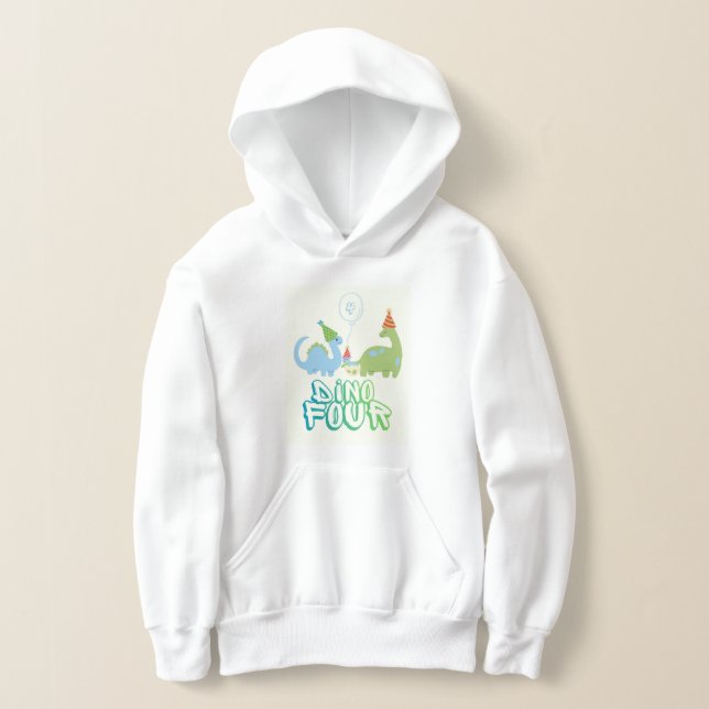 Dino Four Birthday Hoodie T Shirt (Laydown)