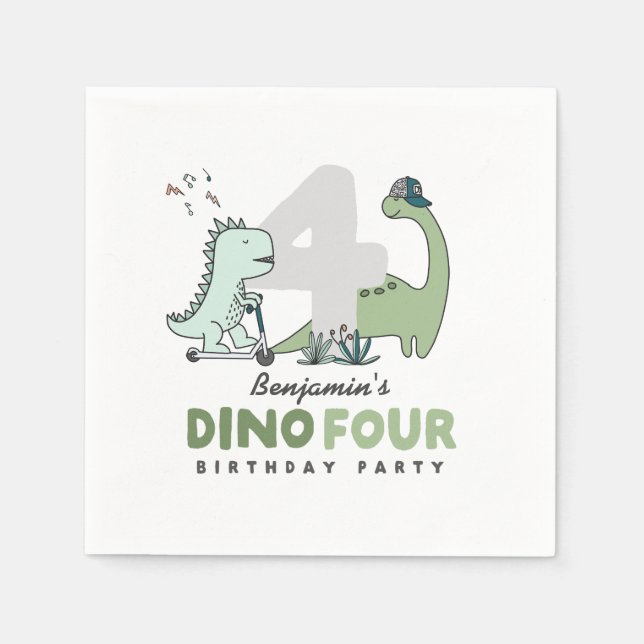 Dino Four Birthday Party Napkins Pappersservett (Framsidan)