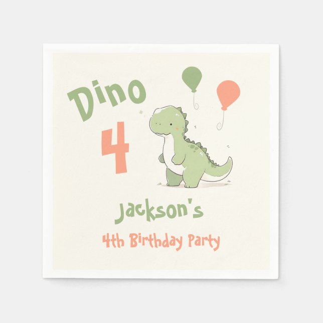 Dino Four Dinosaur 4-års födelsedagsfest Pappersservett (Framsidan)