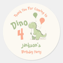 Dino Four Dinosaur 4-års födelsedagsfest Runt Klistermärke