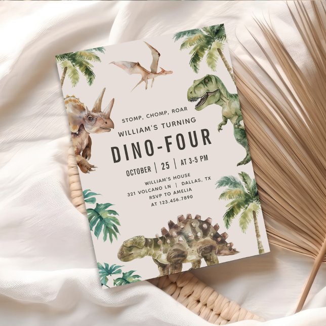 Dino-Four Dinosaur 4e födelsedagen Inbjudningar (Skapare uppladdad)