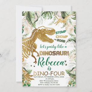 Dino-Four Dinosaur Birthday, Dino T-Rex Inbjudningar