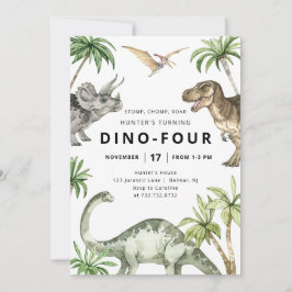 Dino-Four Dinosaur Birthday-inbjudan Inbjudningar