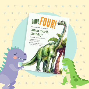 Dino Four Dinosaur Birthday Inbjudningar