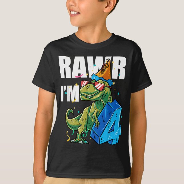 Dino Four Rawr Im 4 Roar Im 4 ÅRS Dinosaur T Shirt (Framsida)
