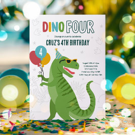 Dino Four T-Rex Dinosaur 4e födelsedagen Party Inbjudningar