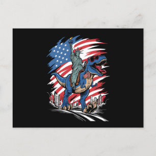 Dino-Frihetsgudinnan 4:e juli Amerikanska Flagga Vykort