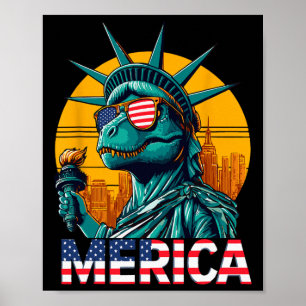 Dino Frihetsgudinnan 4:e juli Trex Boys Ameri Poster