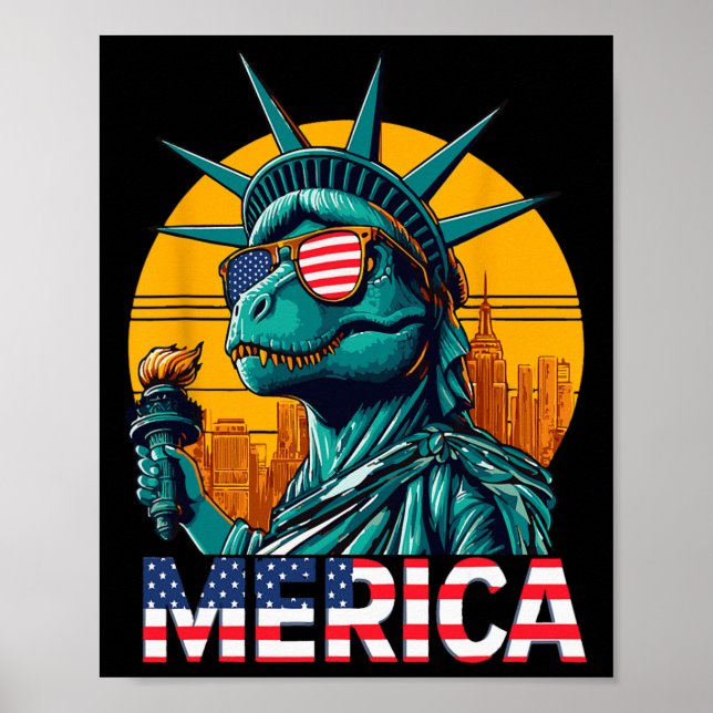 Dino Frihetsgudinnan 4:e juli Trex Boys Ameri Poster (Framsidan)