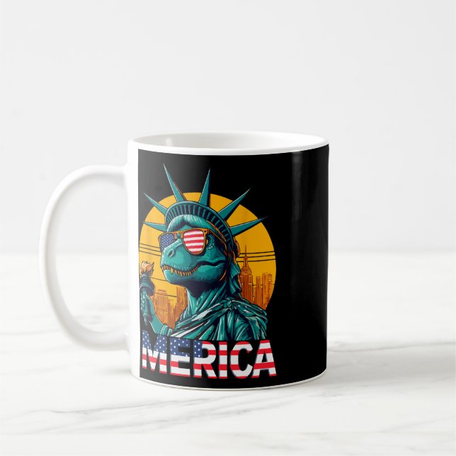 Dino Frihetsgudinnan 4 juli Trex Pojkar Ameri Kaffemugg (Vänster)