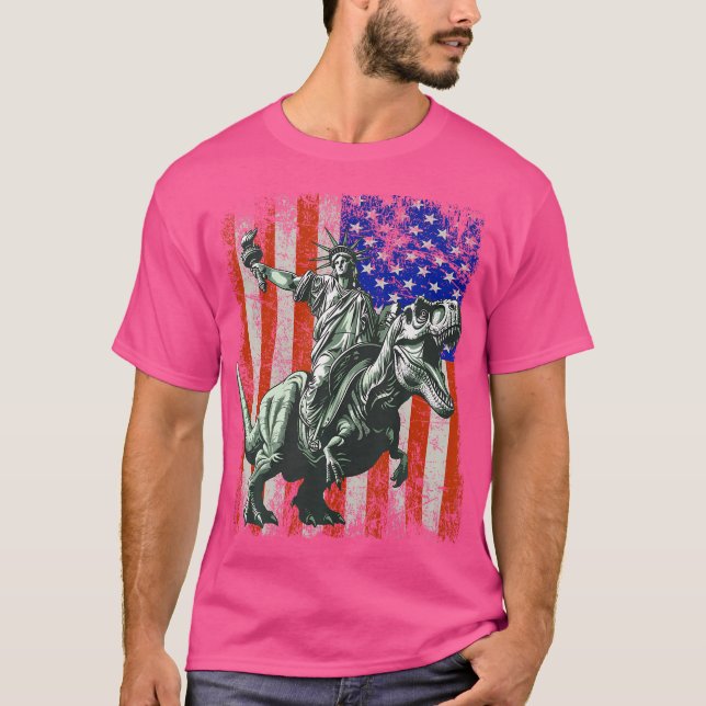 Dino Frihetsgudinnan Riding Dinosaur T Shirt (Framsida)