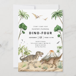 Dino-Fyra Dinosaurie Födelsedagsinbjudan Inbjudningar