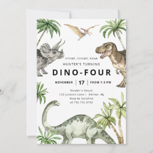 Dino-Fyra Dinosaurie Födelsedagsinbjudan Inbjudningar