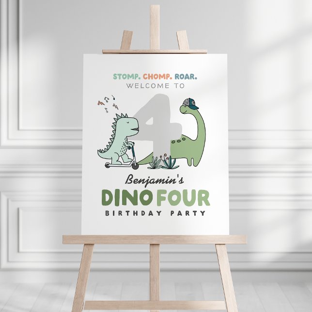 Dino Fyra födelsedagsvälkomstskylt Poster (Skapare uppladdad)