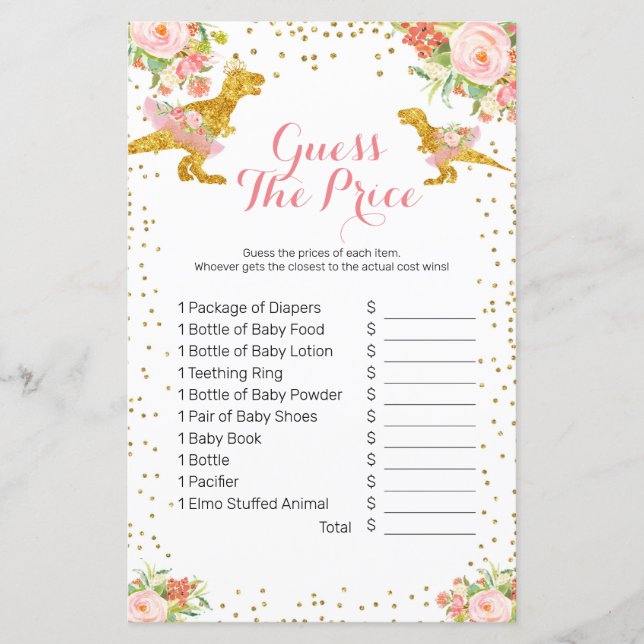 Dino Girl Rosa Guld gissar prisa spel (Framsida)