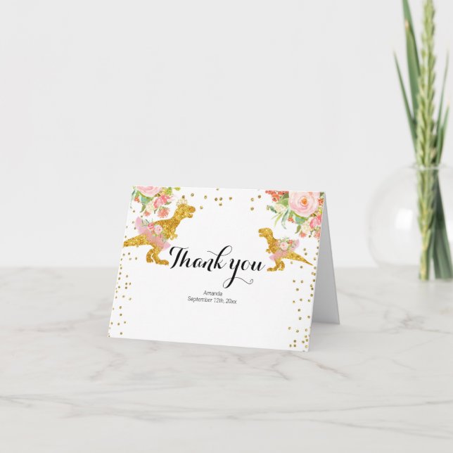 Dino Girl Rosa Guld stod tackkort (Framsida)