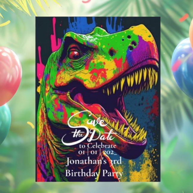 Dino Glad T-Rex Spara datum  Vykort (Dino Happy T-Rex Save the Date Postcard for Fun Events!)