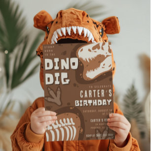 Dino Gräver Dinosaur Excavation Födelsedagsfest Inbjudningar