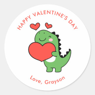 Dino Heart Personlig Valentine Day Stickers Runt Klistermärke