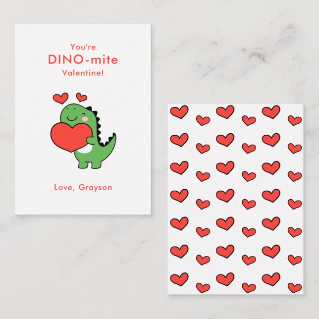 Dino Heart Personligt Alla Hjärtans Dag Anteckningskort (Fram/baksida)
