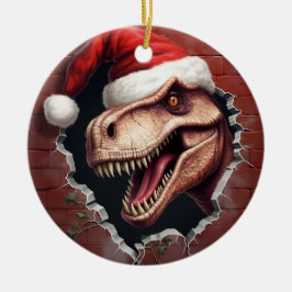 Dino i Santa Hat - 3D Julgransprydnad Keramik