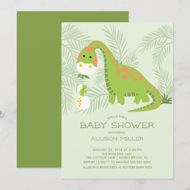 Dino Kärlek Boys Baby Shower-inbjudan Inbjudningar (Fram/baksida)