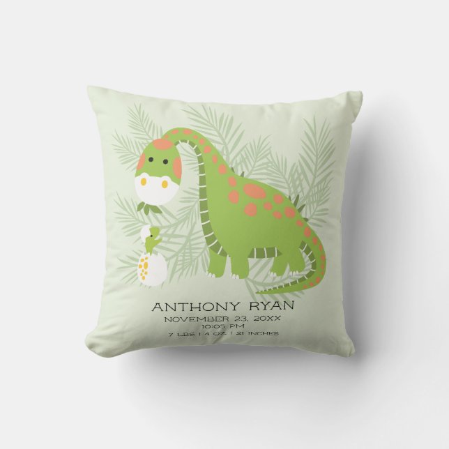 Dino Kärlek Pojke Birth Stats Pillow Kudde (Framsida)