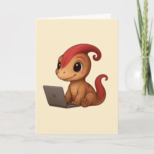 Dino Karte – Dino Kammli am Laptop Kort (Framsida)