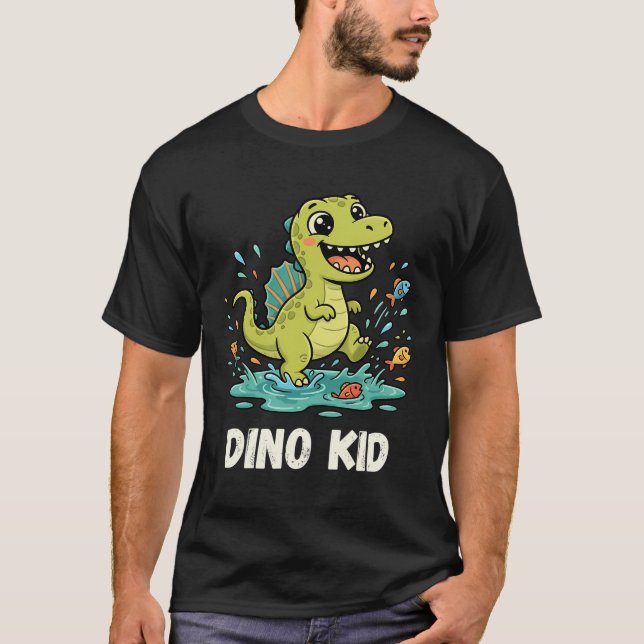 DINO KID Glad Spinosaurus Skvätter Vatten T Shirt (Framsida)