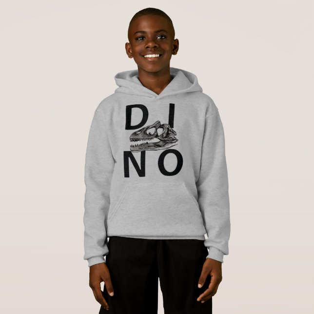 DINO - Light Steel Kids' Hanes ComfortBlend® Hoodi T-shirt (Hel framsida)