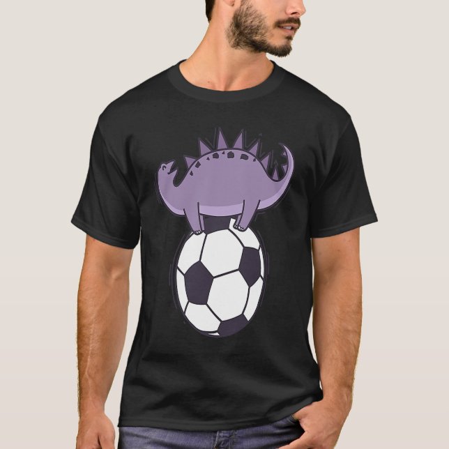 Dino loves Soccer Dinosaur Reptile T Shirt (Framsida)