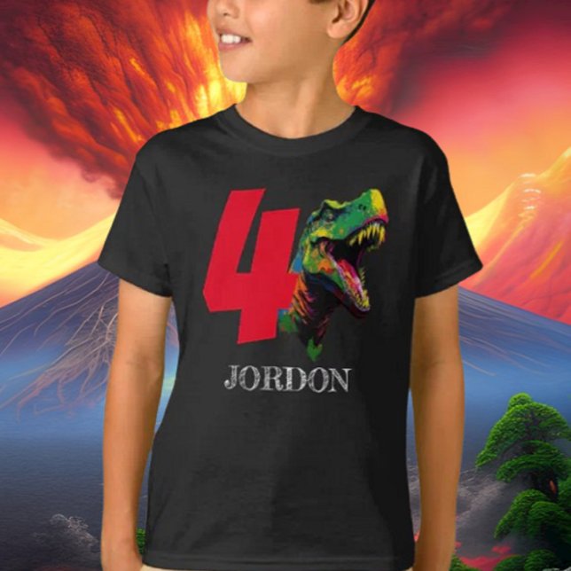 Dino Lycklig 4e födelsedagen T Shirt ( Create a roaringly great event with our wide range of high quality Dinosaur party supplies. )