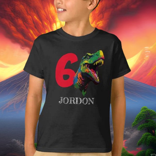 Dino Lycklig 6e Birthday T Shirt (Bring your dream party to life with our selection of quality Dinosaur themed party supplies )