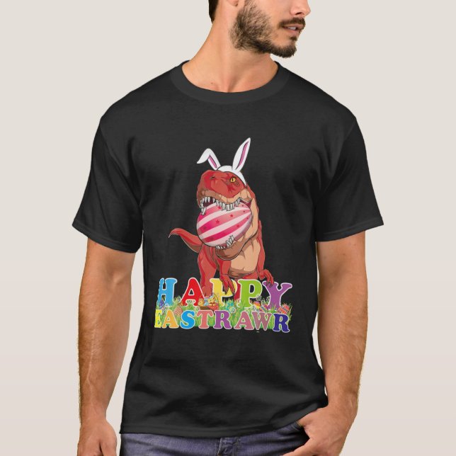 Dino Lycklig Eastrawr T Rex Påskägg Basket Bunny Shirt (Framsida)