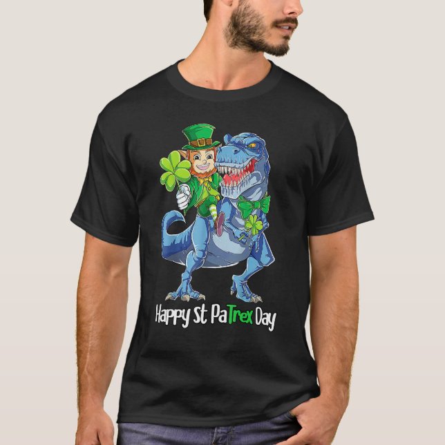 Dino Lycklig St Patrex Day Shirt Kids Småbarn Boys T Shirt (Framsida)