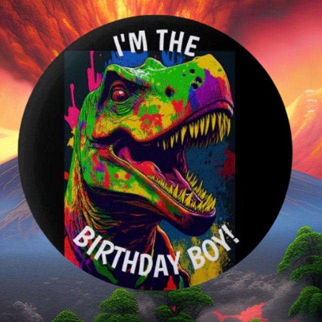 Dino Lycklig T Rex BIRTHDAY Boy Knapp (Bring your dream party to life with our selection of quality Dinosaur themed party supplies)