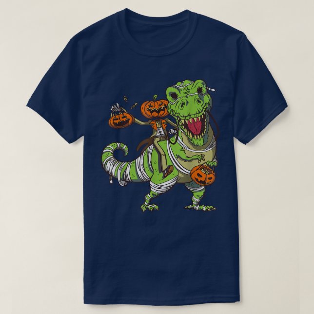 Dino med Skeleton och Pumpkin Happy halloween  T Shirt (Design framsida)