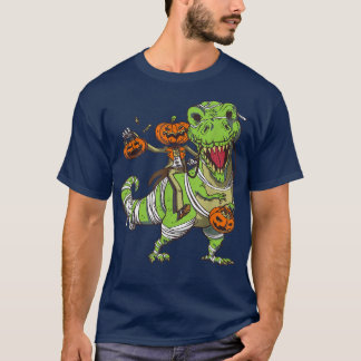 Dino med Skeleton och Pumpkin Happy halloween T Shirt