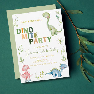 Dino-mite 1:a födelsedag party inbjudningar